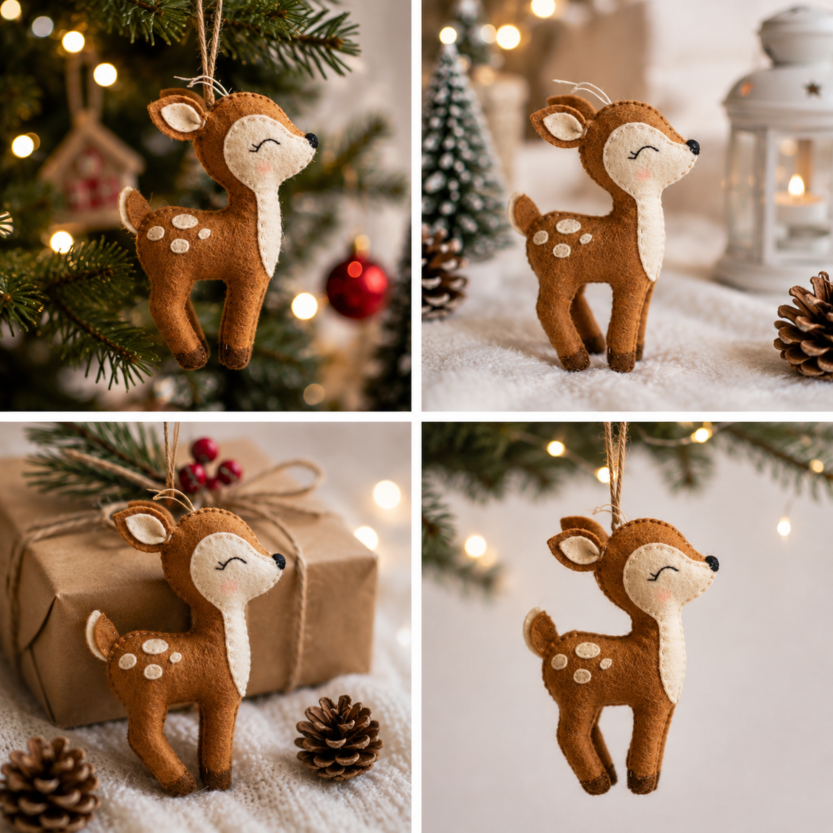 Handmade Felt Deer Ornament – 5 Inch Cute Christmas Tree Hanging Decoration