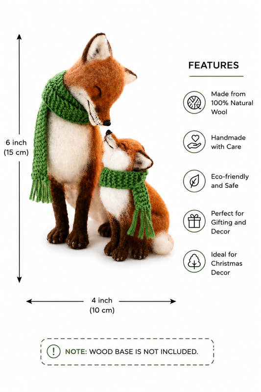Handmade Felt Fox Family Figurine – Natural Wool Christmas Decor