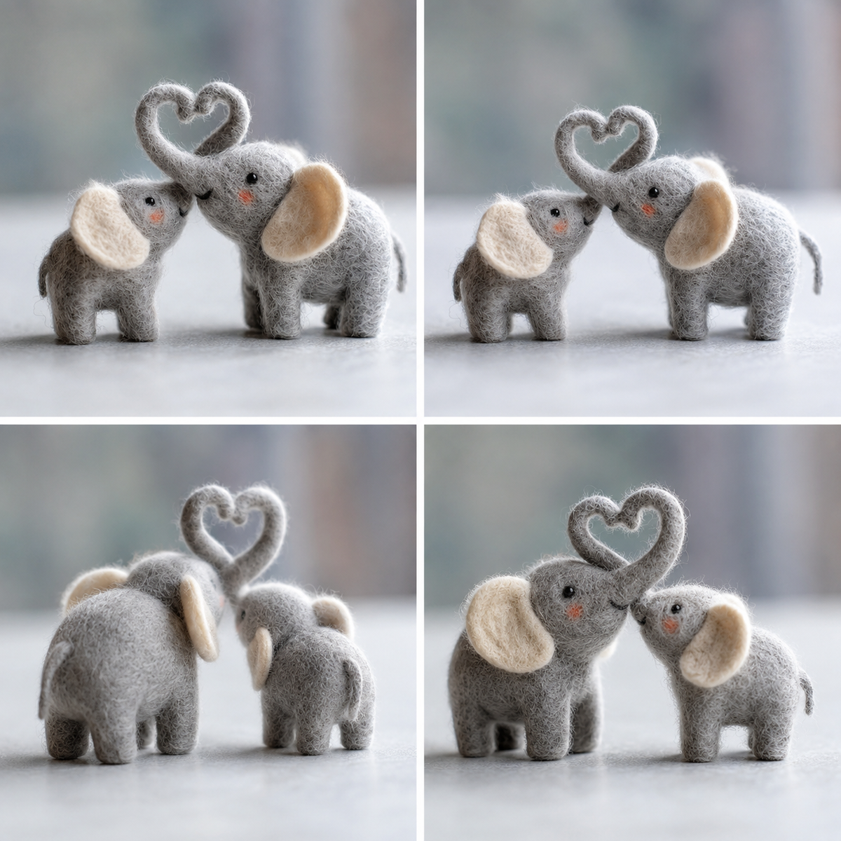 Handmade Felt Elephant Couple Figurine –  Natural Wool Home Decor & Gift