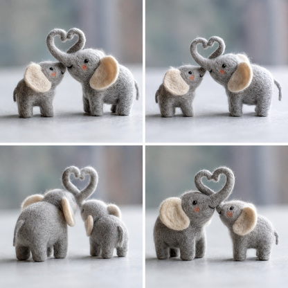 Handmade Felt Elephant Couple Figurine –  Natural Wool Home Decor & Gift