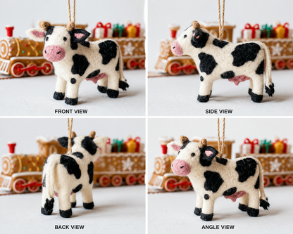 Handmade Felt Cow Ornament – 5 Inch Farm Animal Christmas Hanging Decoration
