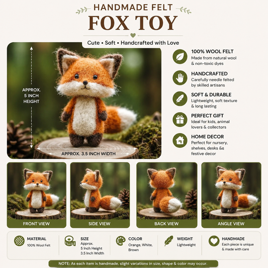 Handmade Felt Fox Toy – Cute Woodland Animal Decor