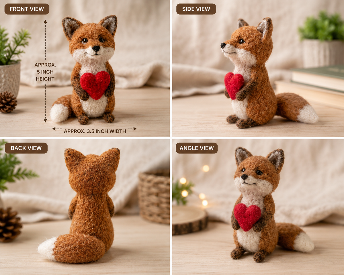 Handmade Felt Fox Holding Heart – Cute Woodland Animal Decor