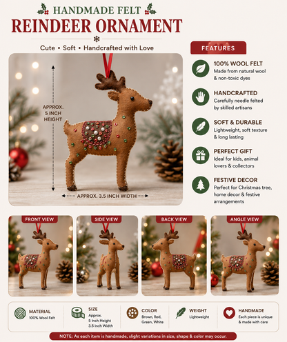 Handmade Felt Reindeer Christmas Tree Ornament