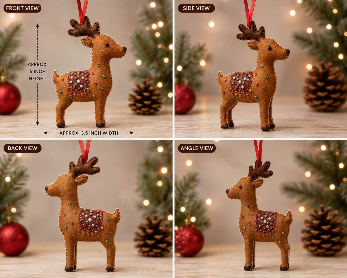 Handmade Felt Reindeer Christmas Tree Ornament