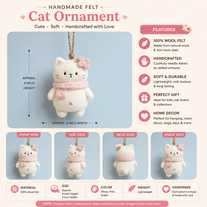 Handmade Felt Cat Ornament – Hanging Christmas Decoration