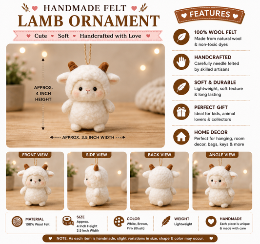 Handmade Felt Lamb Ornament – Cute Wool Hanging Decoration