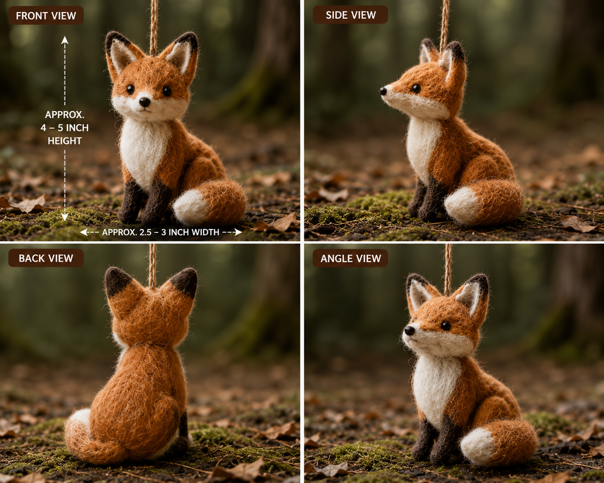 Handmade Felt Fox Ornament – Cute Wool Felt Woodland Animal Hanging Decoration