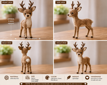 Handmade Felt Deer Ornament – Cute Wool Felt Reindeer Christmas Decoration