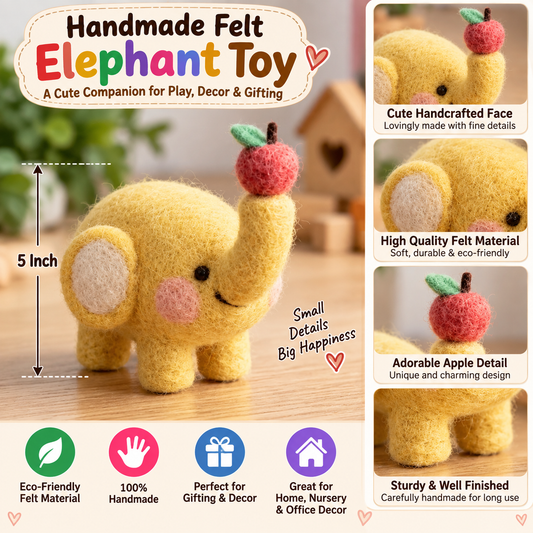 Handmade Felt Elephant Toy – 5 Inch Cute Apple Elephant for Home Decor & Gifting