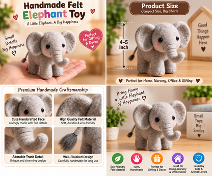 Handmade Felt Elephant Toy – 4–5 Inch Cute Mini Elephant for Home Decor & Gifting