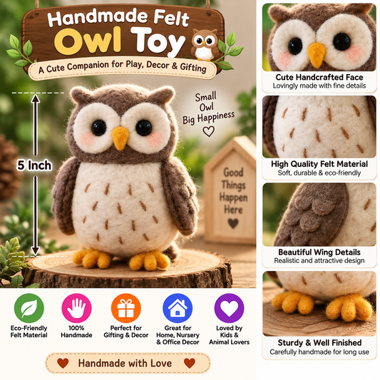 Handmade Felt Owl Toy – 5 Inch Cute Owl Decor for Home, Nursery & Gifting