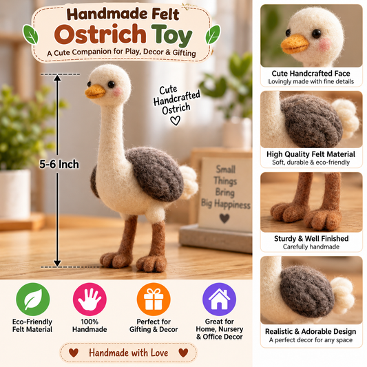 Handmade Felt Ostrich Toy – 5–6 Inch Cute Bird Decor for Home & Gifting
