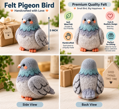 Handcrafted Felt Pigeon Bird – 5 Inch Cute Wool Felt Bird Ornament for Home Décor & Gifting