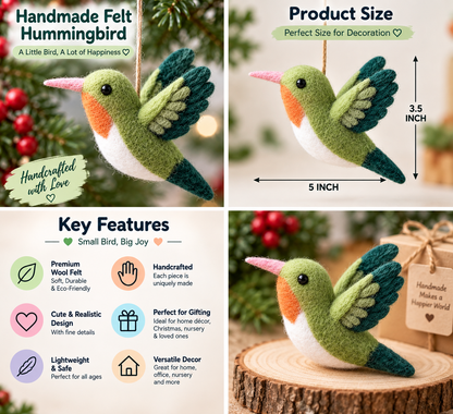 Handmade Felt Hummingbird Ornament – 5 Inch Cute Wool Felt Bird Hanging Decoration