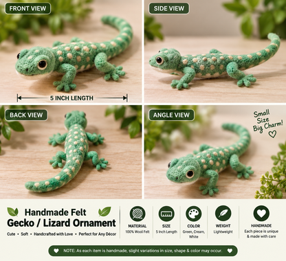 Handmade Felt Lizard Gecko Ornament – 5 Inch Wool Felt Animal Décor