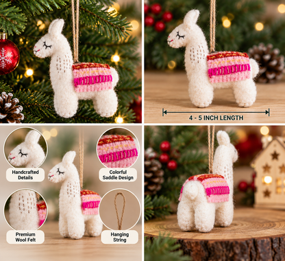 Handmade Felt Llama Christmas Ornament – 4–5 Inch Hanging Wool Felt Decoration