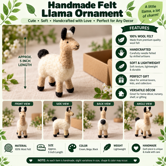Handmade Felt Llama Ornament – 5 Inch Wool Felt Animal Decor