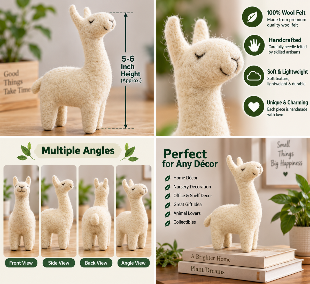 Handmade Felt Llama Ornament – 5-6 Inch Wool Felt Animal Decor
