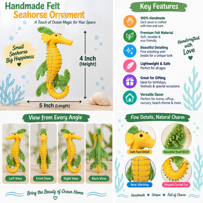 Handmade Felt Seahorse Ornament – 5 Inch Ocean Animal Decoration for Home & Gifting