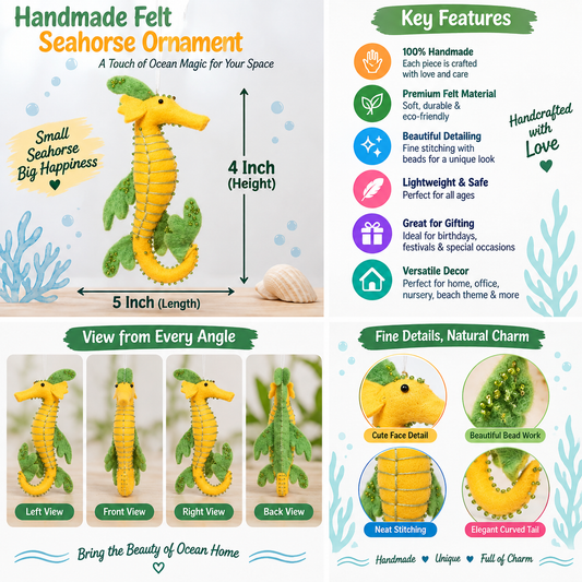 Handmade Felt Seahorse Ornament – 5 Inch Ocean Animal Decoration for Home & Gifting