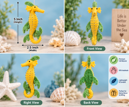 Handmade Felt Seahorse Ornament – 5 Inch Ocean Animal Decoration for Home & Gifting