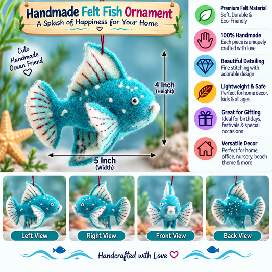Handmade Felt Fish Ornament – 4–5 Inch Cute Ocean Fish Decoration for Home & Gifting