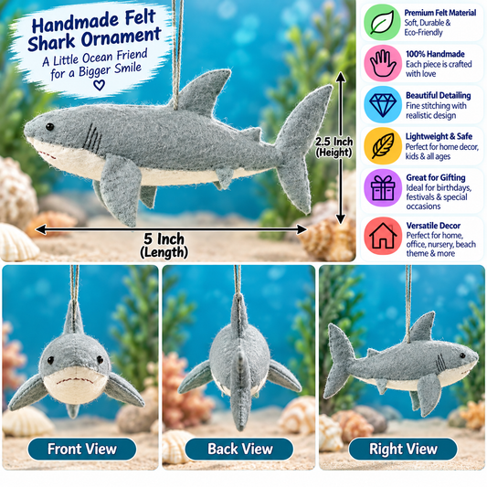 Handmade Felt Shark Ornament – 5 Inch Ocean Animal Hanging Decoration