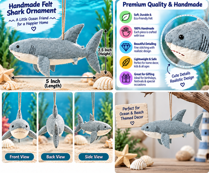 Handmade Felt Shark Ornament – 5 Inch Ocean Animal Hanging Decoration