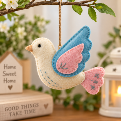 Handmade Felt Bird Ornament – 5 Inch Hanging Bird Decoration for Home, Christmas Tree & Gifting