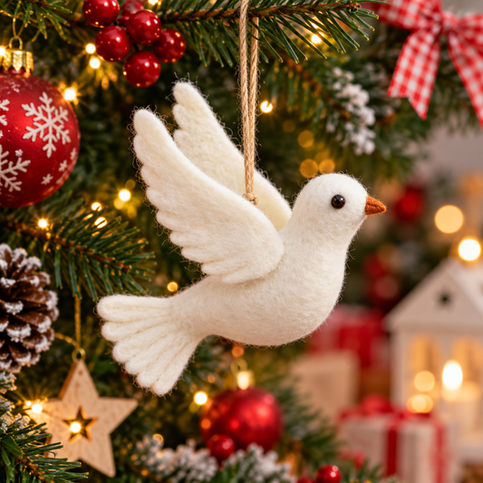 Handmade Felt Dove Bird Ornament – 5 Inch Christmas Hanging Decoration for Home & Gifting