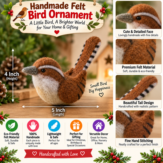 Handmade Felt Bird Ornament – 5 Inch Cute Wool Felt Bird Decoration for Home & Gifting