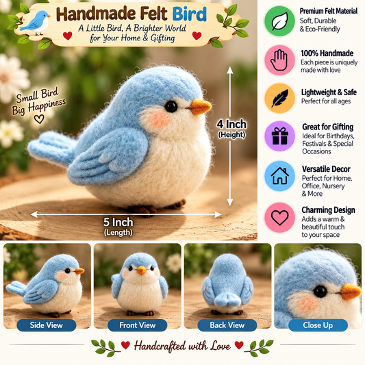 Handmade Felt Blue Bird – 5 Inch Cute Wool Felt Bird Decoration for Home & Gifting