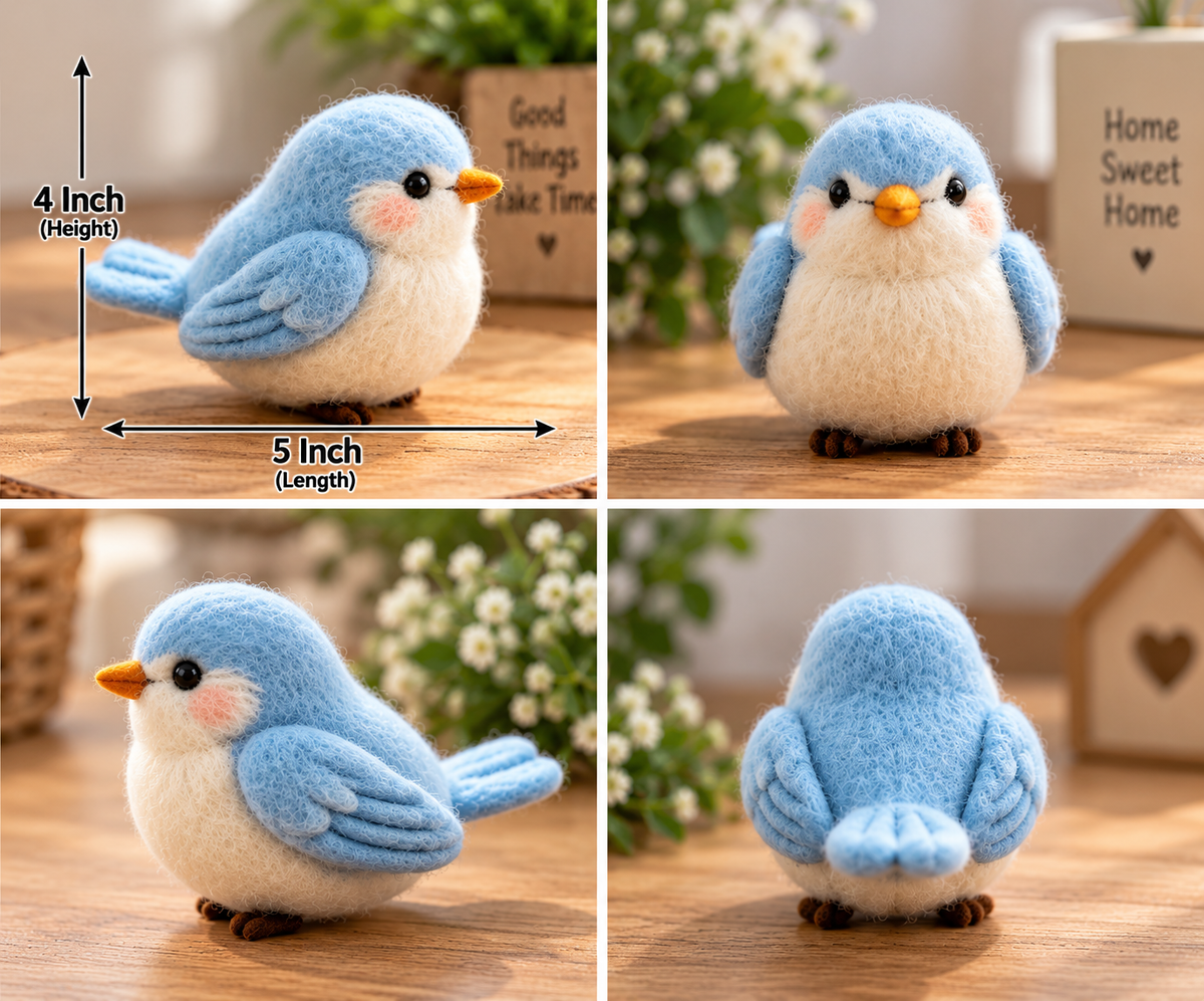 Handmade Felt Blue Bird – 5 Inch Cute Wool Felt Bird Decoration for Home & Gifting
