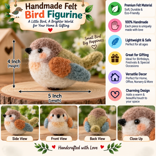 Handmade Felt Sparrow Bird – 5 Inch Cute Wool Bird Decoration for Home & Gifting