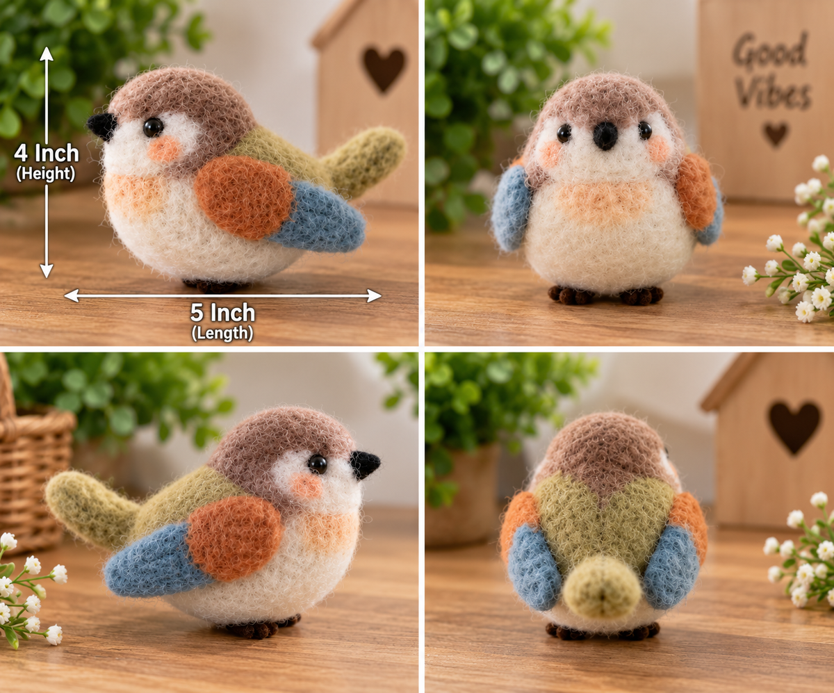 Handmade Felt Sparrow Bird – 5 Inch Cute Wool Bird Decoration for Home & Gifting