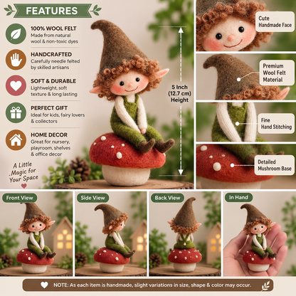 Handcrafted Woodland Elf on Mushroom Needle-Felted Doll | Cute Pixie Mushroom Figurine | Whimsical Forest Waldorf Decor & Fairytale Gift
