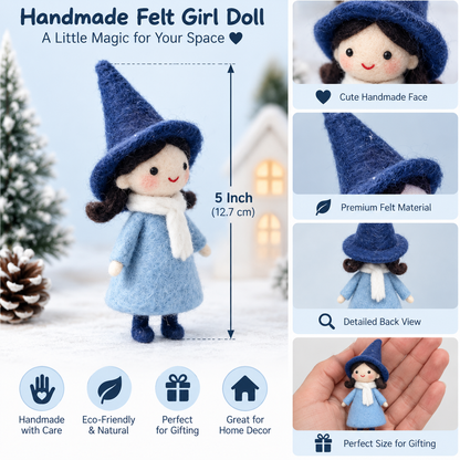 5 Inch Handmade Felt Witch Doll | Cute Mini Witch Figurine
