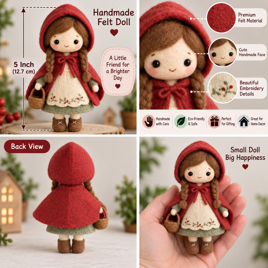 Handmade Needle Felted Little Red Riding wool Doll – Wool Storybook Figurine Waldorf Decor
