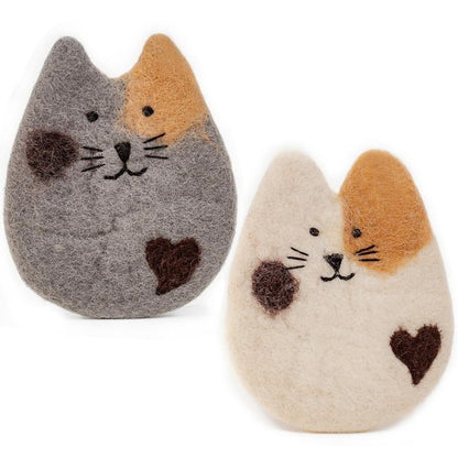 Set of 2 Handmade Felt Cat Coasters | Cute Cat Drink Coasters | Handmade Table & Home Decor