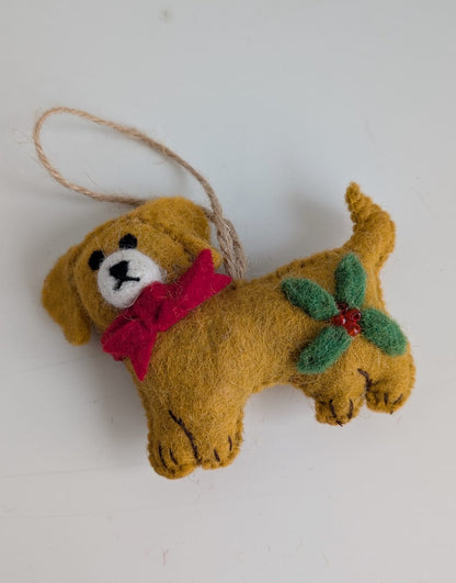 Handmade Felt Dog Ornament with Jute Hanging Loop – Christmas Tree Decoration