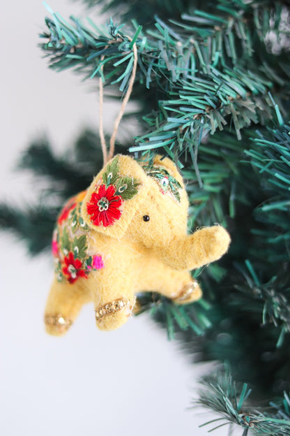 Handcrafted Embroidered Wool Felt Elephant Crishmas Ornament