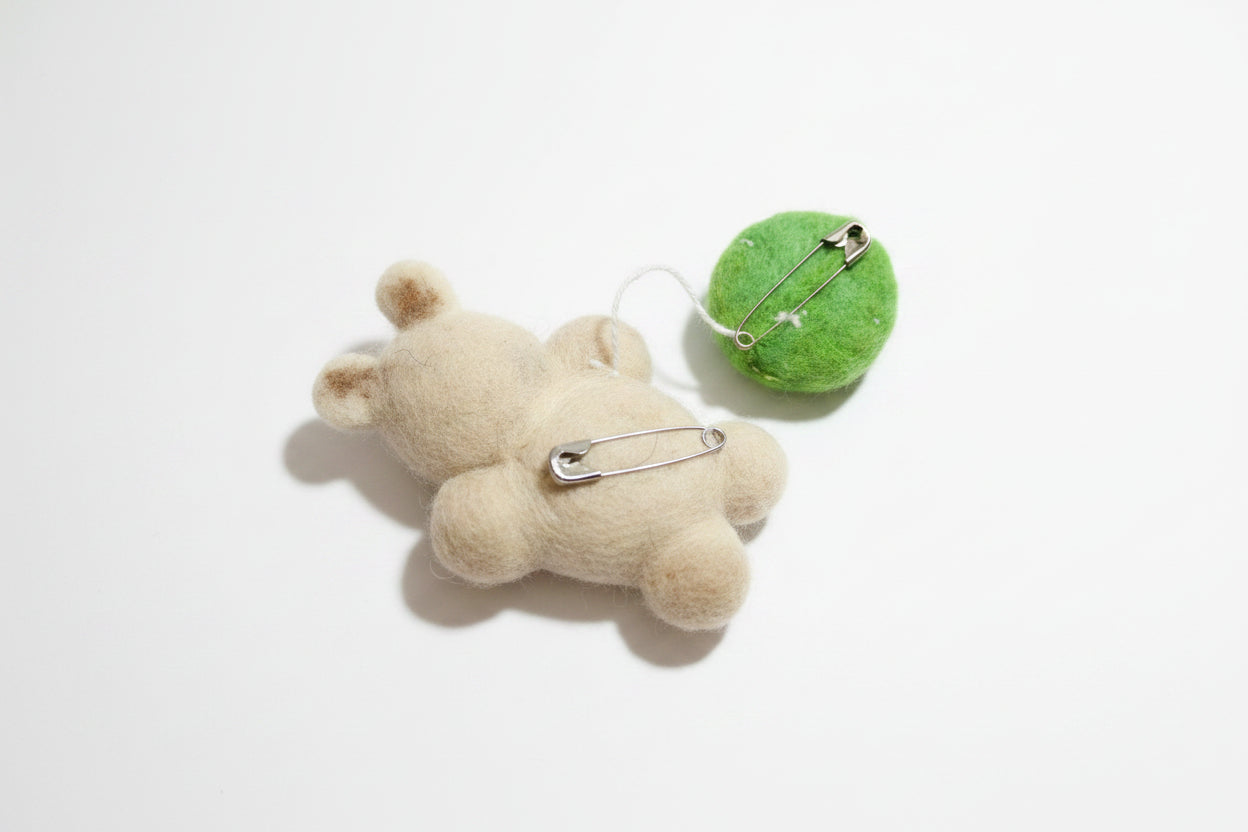 Handmade Needle-Felted Teddy Bear Brooch with Mini Pin-Cushion