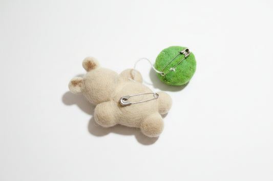 Handmade Needle-Felted Teddy Bear Brooch with Mini Pin-Cushion