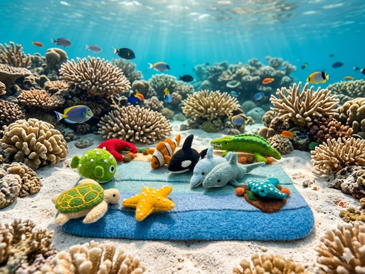 Handcrafted Felt Wool Ocean Adventure Play Set | Eco-Friendly Coral Reef Marine Toys