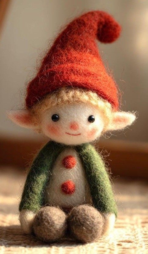 Handcrafted Christmas Elf Needle-Felted Doll | Cute Holiday Pixie Miniature Figurine | Whimsical Winter Waldorf Decor & Heirloom Festive Gift