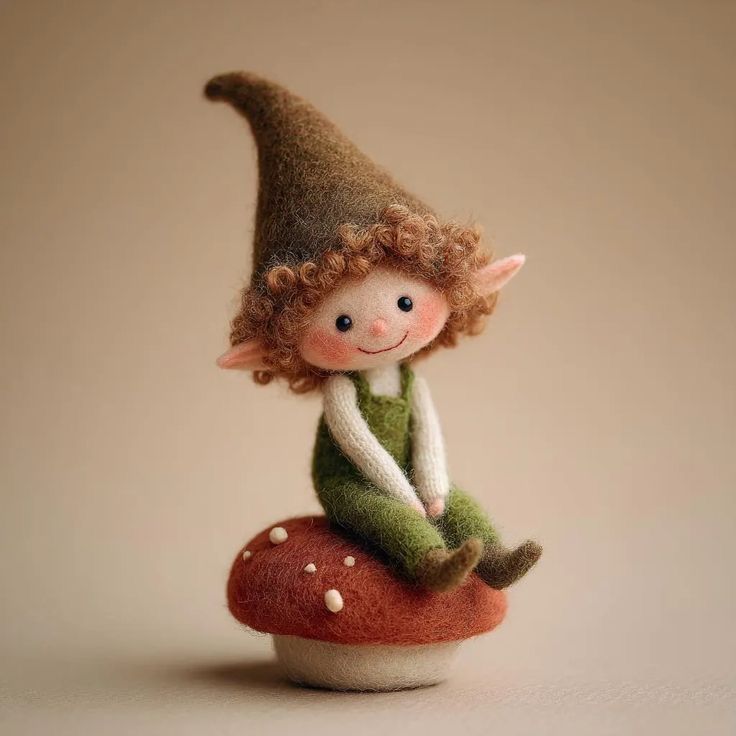 Handcrafted Woodland Elf on Mushroom Needle-Felted Doll | Cute Pixie Mushroom Figurine | Whimsical Forest Waldorf Decor & Fairytale Gift