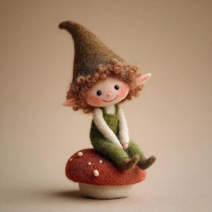 Handcrafted Woodland Elf on Mushroom Needle-Felted Doll | Cute Pixie Mushroom Figurine | Whimsical Forest Waldorf Decor & Fairytale Gift