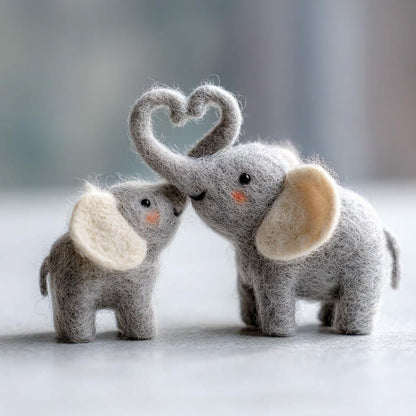 Handmade Felt Elephant Couple Figurine –  Natural Wool Home Decor & Gift