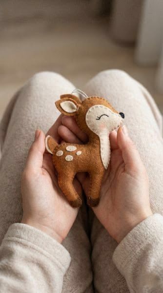 Handmade Felt Deer Ornament – 5 Inch Cute Christmas Tree Hanging Decoration